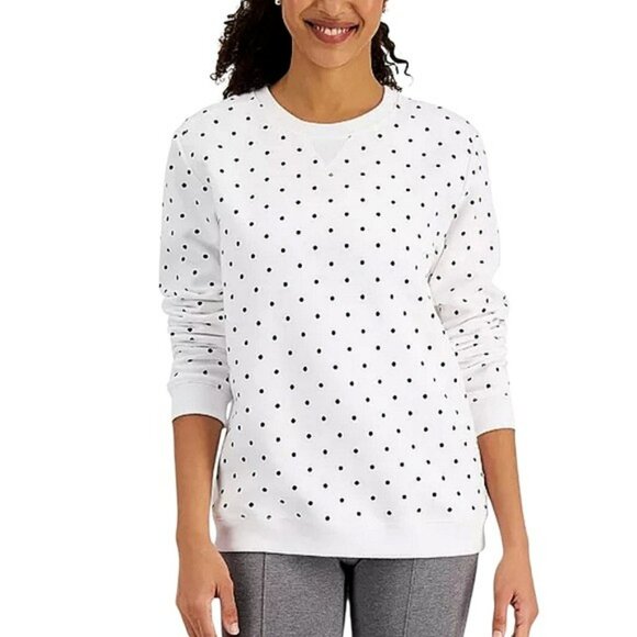 Karen Scott Sport Women's White Polka Dot Sweatshirt Size XXL Rockabilly Casual - Picture 1 of 16